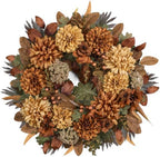 24" Fall Wreaths for Front Door with Mums Dahlias Queen Anne's Lace by MDSTBN