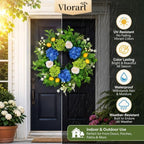 Vlorart 24In Outdoor Wreaths for Front Door Artificial Hydrangea Lemon Door Floral Summer Spring Wreath with Olive Leaves Mixed Flower UV Resistant for Farmhouse Window Wall Decor Outside All Season - Image 2