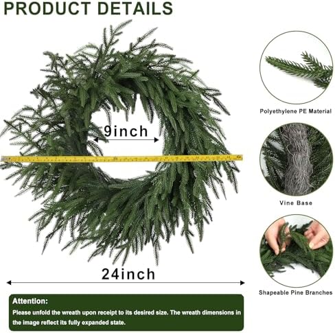 Artgar 24 Inch Christmas Pine Wreath - Christmas Wreaths for Front Door - Image 5