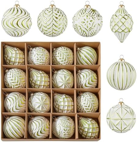 16Pcs Vintage Rustic Christmas Ball Ornaments - Large Shatterproof Neutral Christmas Ornaments Set Farmhouse Christmas Decor for Xmas Tree Home Party Holiday (Green) by Unknown
