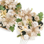Ling's moment Christmas Flowers Artificial, White Poinsettias Artificial Christmas Flowers and Greenery Deluxe Combo for DIY Wedding Bridal Bouquet, Centerpieces, Home, Floral Arrangement Decor, etc. by LingsMoment