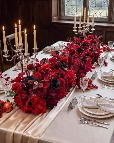 36 Inch Artificial Flower Garland with Chiffon Drape, Red Rose Floral Runner Arrangement, Romantic Wedding Centerpieces for Tables, Arch, Aisle, Head Table and Ceremony Decor - Image 2