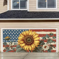 16x7FT Patriotic Garage Door Banner, Ameri-ca Flag with Sunflower Vintage Design, Extra Large Outdoor Garage Door Cover for Independence Day and Home Decor by THISFIND