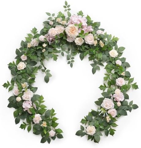 Ling's Moment 6FT Eucalyptus & Rose Flower Garland, Cream by LingsMoment