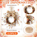 12 Pcs Small Fall Hanging Wreaths with Artificial Acorns Autumn Yellow Orange Berry Buds Mini Cabinet Wreath for Home Table Centerpieces Kitchen Farmhouse Thanksgiving Party Decor - Image 2