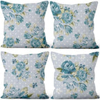 Green Flower Throw Pillow Covers 26"x26" Set of 4, Retro Floral Decorative Pillowcases for Sofa Chair Couch Bed Living Room Office Car Garden Patio Farmhouse Indoor Outdoor by VieSavaran