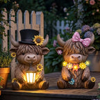 Retisee 2 Pcs Solar Highland Cow Garden Statue LED Light Resin Outdoor by Retisee
