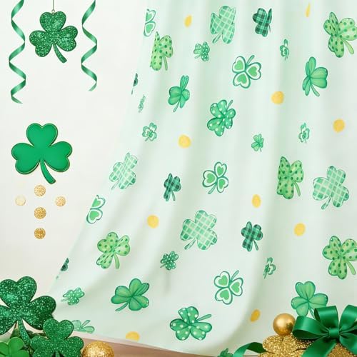 youleyar St. Patrick's Day Curtains for Living Room, 96 Inch Length Shamrock Clover Gold Coin Printed Pattern Curtain, Rod Pocket Window Drapes Decorations for Bedroom Dining Room Drapes, 52W x 96L - Image 7