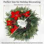 Christmas Wreaths for Front Door - 8 Lighting Modes 26 Inch Real Touch Pine Wreath with Poinsettia, Red Berries & Pine Cones Prelit Winter Wreath for Outdoor Christmas Decorations Home Decor - Image 3