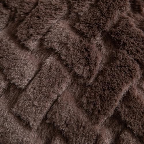 Yaertun Set of 2 Decorative Throw Pillow Covers Thick Plush Wool Throw Pillows Super Soft Luxury Faux Rabbit Fur Velvet Cushion Covers for Couch Sofa Bed Living Room 24x24 Inch Chocolate - Image 3