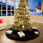 iMucci 48inch Christmas Tree Skirt Wool Fur Black Tree Skirt Small Tree Skirts Black Trees Skirt Holiday Party Decoration - Image 6