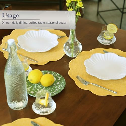 AHHFSMEI Round Faux Linen Placemats Set of 8 Heat Resistant Non-Slip Stain Proof Table Mats for Kitchen Dining Elegant Decor Place Mats (Yellow,8) - Image 4
