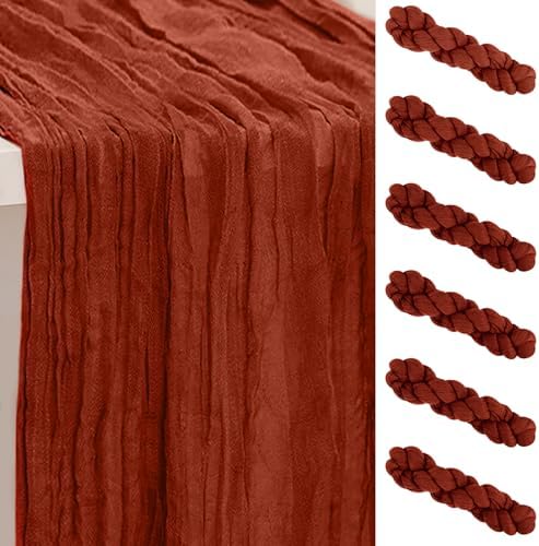 6 Pack Terracotta 35x120 Inch Cheesecloth Table Runner by SuBleer