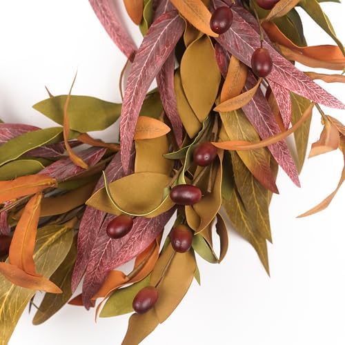 Fall Wreaths for Front Door 22 inch, Olive Fall Wreath with Olive Leaf Fruit, Home Decoration for Outdoor Living Room Indoor Wall and Outside Autumn - Image 3