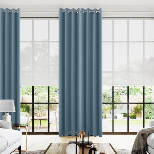 KOUFALL Blue Blackout Curtains 96 Inches Long for Living Room,Grommet Thermal Room Darkening Curtain for Bedroom 96 in Length 2 Panel Set,Dusty Grey Blue by KOUFALL
