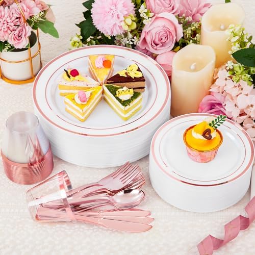 WELLIFE 600 PCS Rose Gold Disposable Dinnerware Set for 100 Guests - Image 7