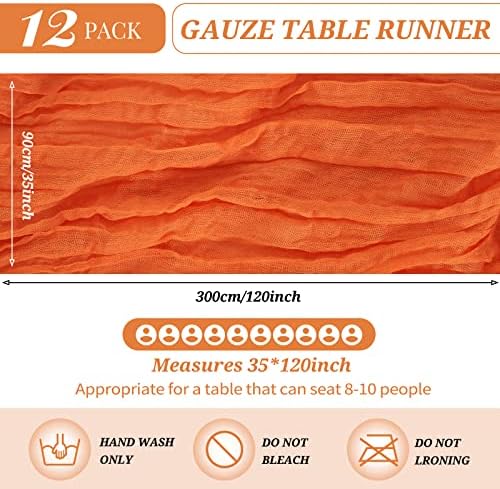 YMHPRIDE 12 Pack Cheesecloth Table Runner 35x120in Orange Table Runner - Image 2