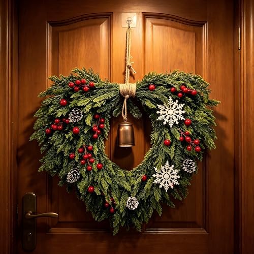 24 Inch Christmas Wreath for Front Door - Artificial Cedar Winter Wreath with Golden Bell, Pinecones & Red Berries, Farmhouse Holiday Wreath for Indoor Outdoor Christmas Decorations - Image 3