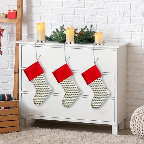 Minetom Christmas Stocking Holders for Mantle LED Set of 3, Flickering Flameless Votive Candles Stocking Hangers for Fireplace, Candle Stocking Hook for Counter Mantle Decoration - Image 7