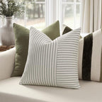 YCOLL Farmhouse Euro Sham Pillow Covers 26x26, Modern Throw Pillow Covers Set of 2, Olive Green and Beige Striped Patchwork Linen Decorative Cushion Covers for Bed Sofa Couch Living Room Home Decor - Image 3