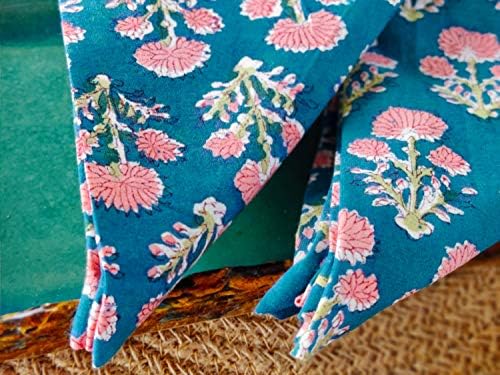 Cotton Print Napkins 18x18 inches - Washable Cloth Dinner Napkins Set of 6 - Everyday Use or Dinner Party & Events - Teal Blue Indian Block Printed Soft Fabric By Craftbot - Image 4