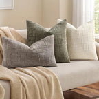 decorUhome Textured Chenille Throw Pillow Covers 16x16 Set of 2 Light Cream - Image 7