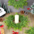 8 PCS Christmas Candle Rings Wreath Artificial Green Norfolk Cedar Mini Candle Ring Holder Small Wreaths for Xmas Cabinets Kitchen Windows Home Wedding Table Centerpiece Door Window Chair Wall - Image 6
