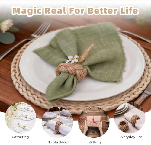 Woven Napkin Rings Set of 24, Natural Cotton Yute Napkin Holder Brown - Image 6