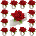 48Pcs Wedding Napkin Rings,Red Artificial Rose Flower Napkin Holder by LXKBD