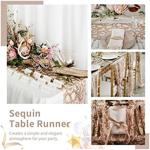 Rose Gold Flower Table Runners 10 Pieces 12x72 Inches Sequin Glitter Table Runner for Wedding Banquet Event Party Decorations - Image 4
