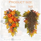 Pumpkin Harvest Teardrop Swag, 23.6 Inch, Mini Pumpkins & Fall Leaves - Image 2