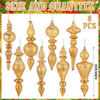 Mifoci 8 Pcs 6 Inch Mercury Glass Finial Christmas Ornaments,Champagne - Image 2