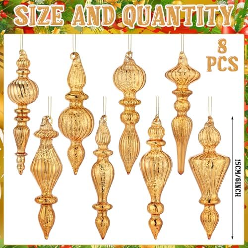 Mifoci 8 Pcs 6 Inch Mercury Glass Finial Christmas Ornaments,Champagne - Image 2