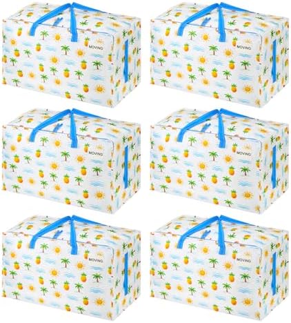 VENO 6 Pack Extra Large Heavy Duty Moving Bags with Wide Opening & Reinforced Handles, Reusable Storage Tote Bags with Strong Zippers for Clothes, College Dorm Essentials & Moving Supplies by Veno