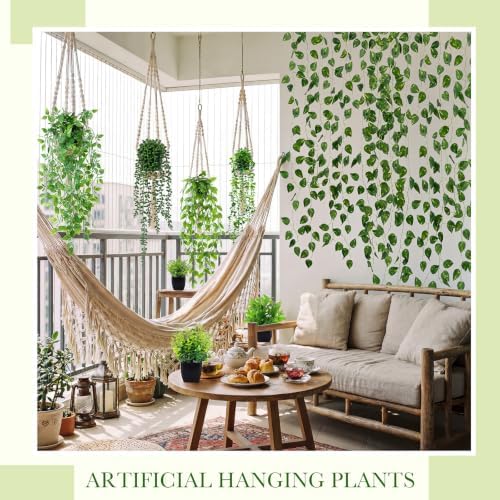XunYee 12 Pack Fake Plants & Hanging Plant Set for Wall Plant Decor, Black - Image 4
