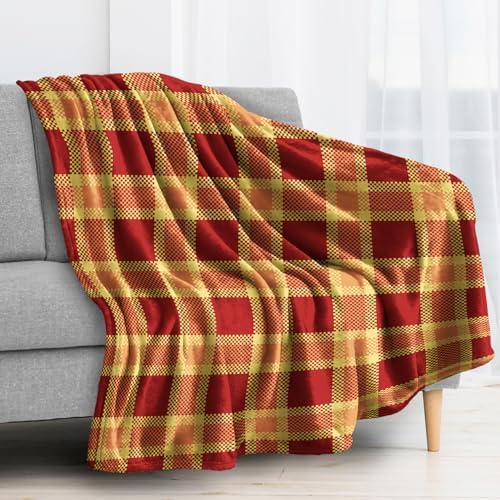 Red Orange Plaid Blanket, Fall Fleece Throw Blanket Twin Size for Couch Bed Sofa, Thanksgiving Blankets and Throws, Decor & Gifts, Super Soft Plush Flannel Blanket, 60x80 - Image 2