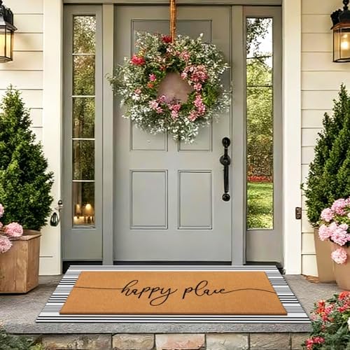 Tinideya 2 Pcs Large Happy Place Layered Doormat Welcome Front Door Mat - Image 6