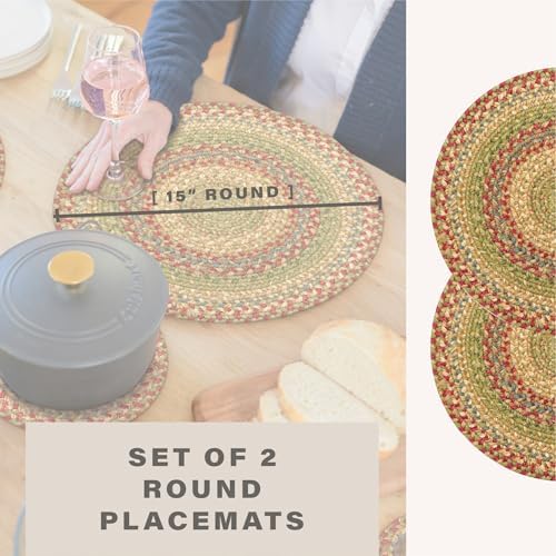 Homespice Azalea Braided Placemats Ideal as Table Mats, Round 15" Set of 2 - Image 2