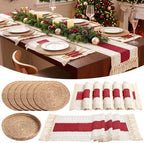 Boho Table Runner and Placemats Set, 6 Sets, Red B, 12x72 by Gandeer