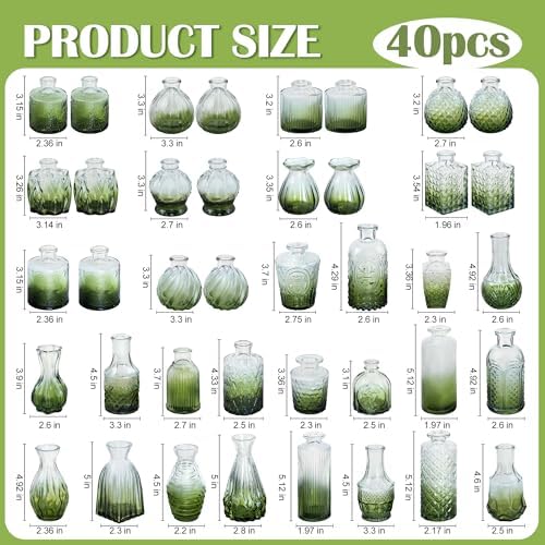 17Pack Glass Bud Vases in Bulk Dark Green Small Mini Vase for Flowers - Image 6