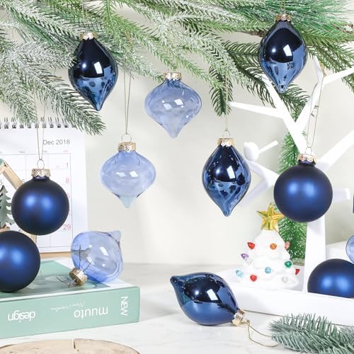 Zomiboo 12 Pcs Navy Blue Glass Christmas Ball Ornaments Set 3.15" - Image 4