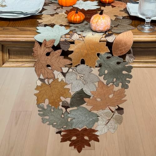 KEVA Fall Table Runner 108inches Long, Autumn Maple Leaves Velvet Table Runner 14x108 inch for Thanksgiving Kitchen Table Decoration, Harvest Embroidered Table Decoration - Image 2