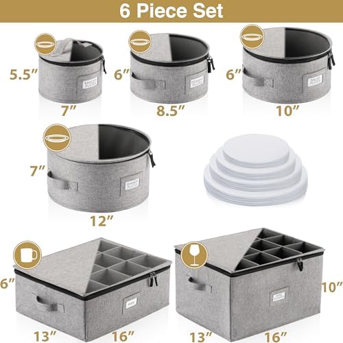 Stack Store Plus More 6pcs Hard Shell China Storage Containers for Cups and Mugs, Wine Glasses and Plates - Heavy Duty Dinnerware Storage - Image 3