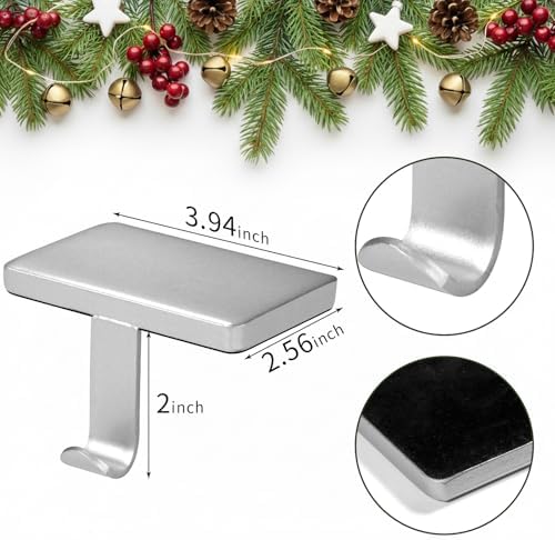Silver Christmas Stocking Holders Set of 4 – Weighted Metal Mantle Hooks with Non-Slip Pads, Decorative Stocking Hangers for Mantel, Staircase, Dresser & TV Stand - Image 2