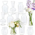 12 Pcs Ribbed Glass Bud Vases Set, 4 Styles Clear Small Flower Vases by UNMOONY