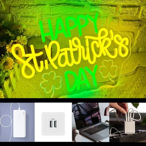 Happy St Patrick's Day Neon Sign, Dimmable Wall Decor LED Neon Light Green Holiday Theme Room Decor for USB Led Sign for Bedroom Living Room Wall Art Party Birthday Kids Room - Image 3