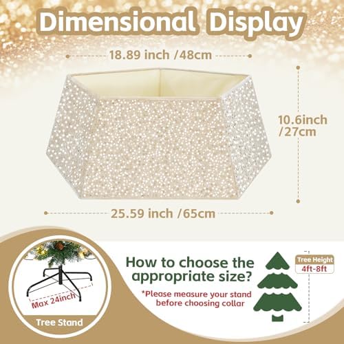 Sequin Christmas Tree Ring Collar Collapsible 25.59 Inch Champagne Gold Tree Skirt Velvet Tree Stand Cover for Xmas Artificial Tree Home Ornaments - Image 5