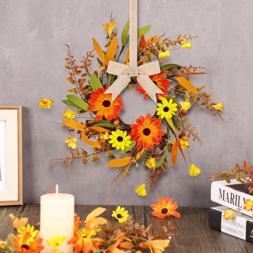 8 Pcs Small Fall Wreaths for Cabinets Mini Artificial Daisy Door Wreaths - Image 2