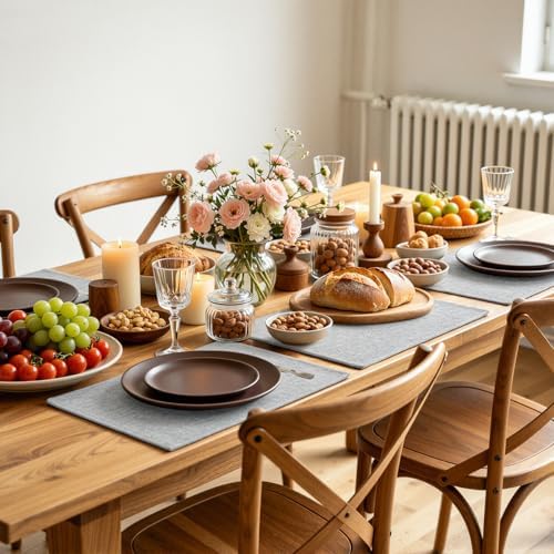 homing Faux Cotton Linen Placemats Set of 6, Cloth Washable Farmhouse Dining Table Mats for Indoors & Outdoors, Easy to Clean, Light Grey, 13 x 19 Inch - Image 7