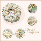 Year Round Wreaths for Front Door 22 Inch, Spring/Summer Wreath with Hydrangeas Lamb's Leaves Berries Welcome Board for Holiday Farmhouse Home Indoor Outdoor Wedding Party Wall Window Decor - Image 2